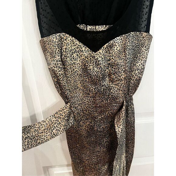 Alice Handmade In London Leopard Satin & Black Swiss Dot Tie Back Dress sz S EUC - Picture 8 of 9